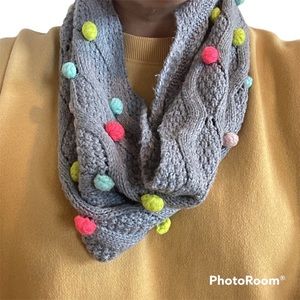 BOGO 🥳 Target Cat & Jack gray pompon infinity winter scarf girls youth cold